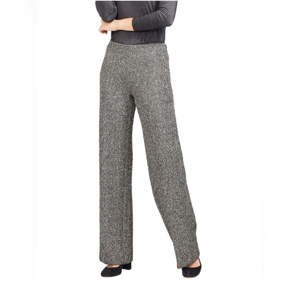 J. McLaughlin Tweed Sequin Knit Pants Size 4 Gray Straight Leg Pull On Stretch